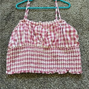 American Eagle Pink and White Checkered Crop Top
